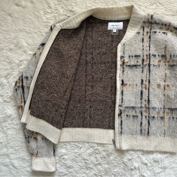 Current/Elliott Sweater The Bets Mohair Full Zip Cardigan Jacket Plaid Cream M - Picture 7 of 12